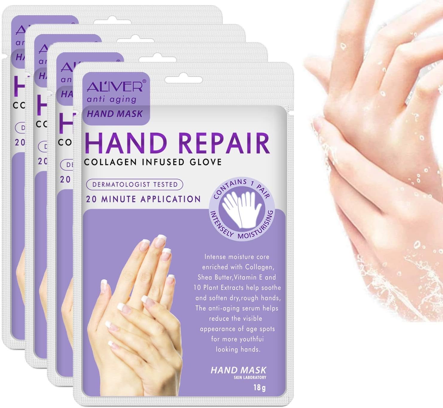 Hands Moisturizing Gloves (4 Pairs), Hand Skin Repair Renew Mask, Hand