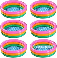 Jerify 6 Pack Inflatable Kiddie Pool for Toddlers - 34x10 Inch 3-Ring Baby Pool with Soft Floor, Puncture-Resistant PVC, Indoor Outdoor Play (Bright Colors)