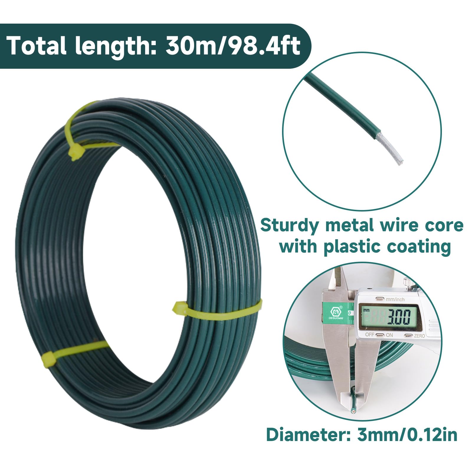 KINGLAKE 15m Green Garden Wire 3mm Plastic Coated Twist Plant Training Wire for Climbing Plants Support Fence Trellis - Image 2