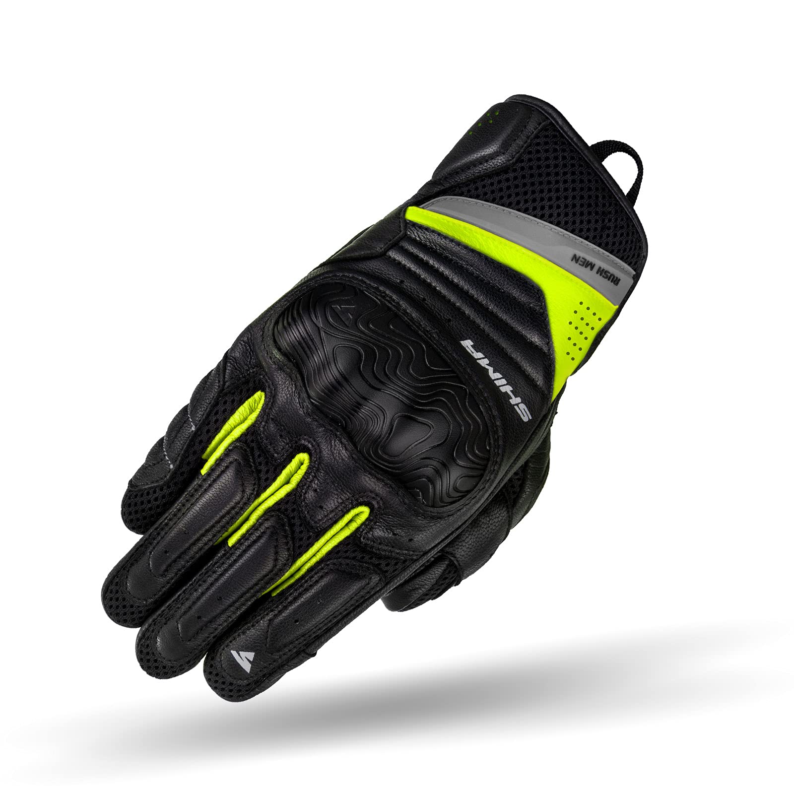 SHIMA RUSH GLOVES Motorbike Gloves Men Leather Summer Biker Armoured Protectors Motorcycle Perforated Ventilated Reinforced Motorsport Glove Street Motorbikes (Mens, Men/Fluo, XL)