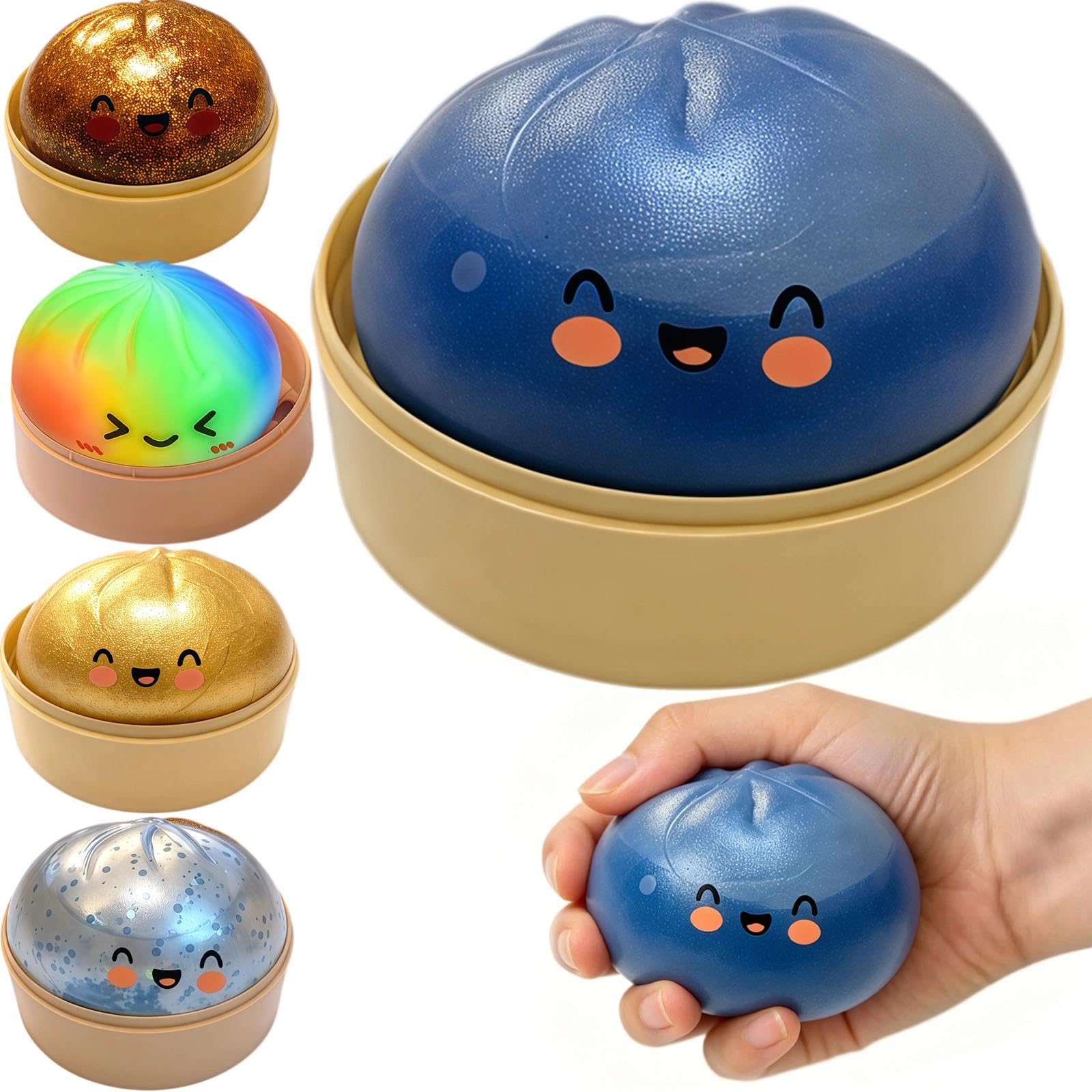 Dumpling Squishy, Glitter Blue Bun Squeeze Mystery Box, Slow Rebound Calming Decorative Ornament, Portable Relaxing Present for Daily Leisure Scenarios — image 1
