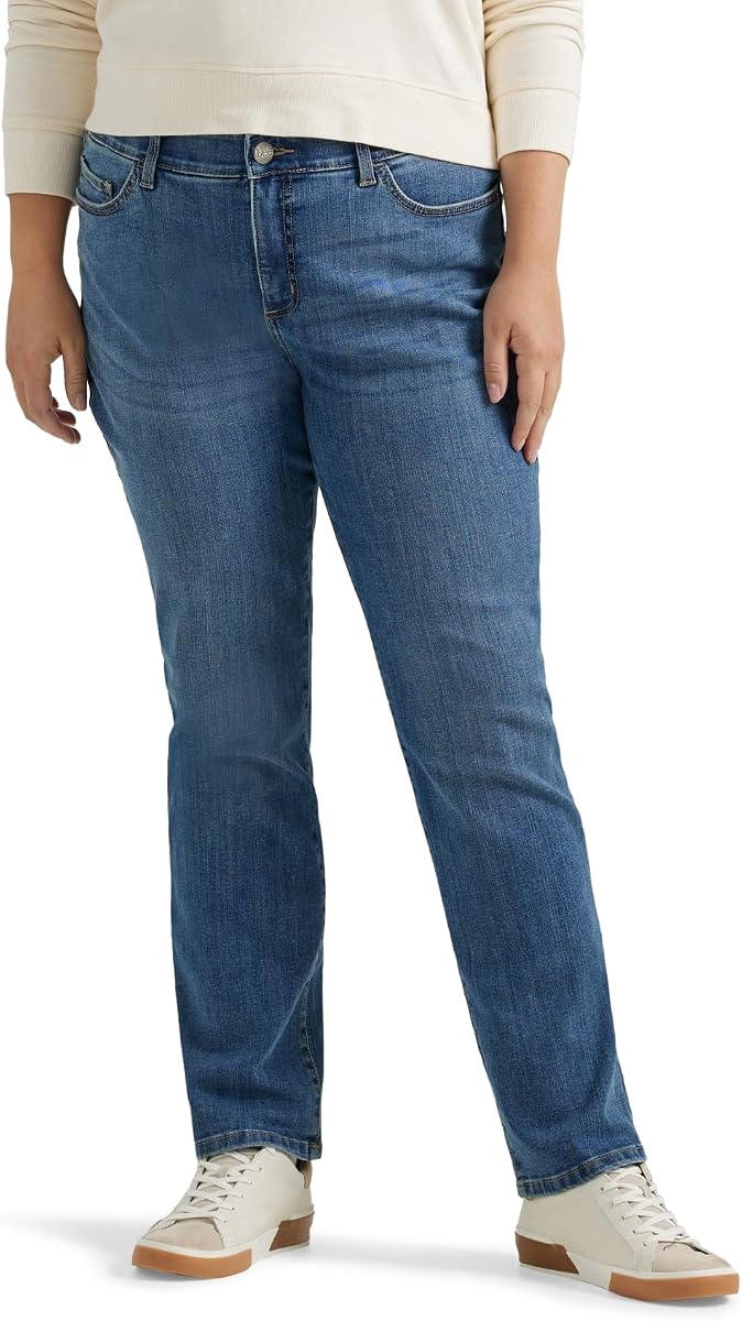 Lee Jeans de pierna recta para mujer, talla grande, ultra lujosos, cómodos, con movimiento flexible