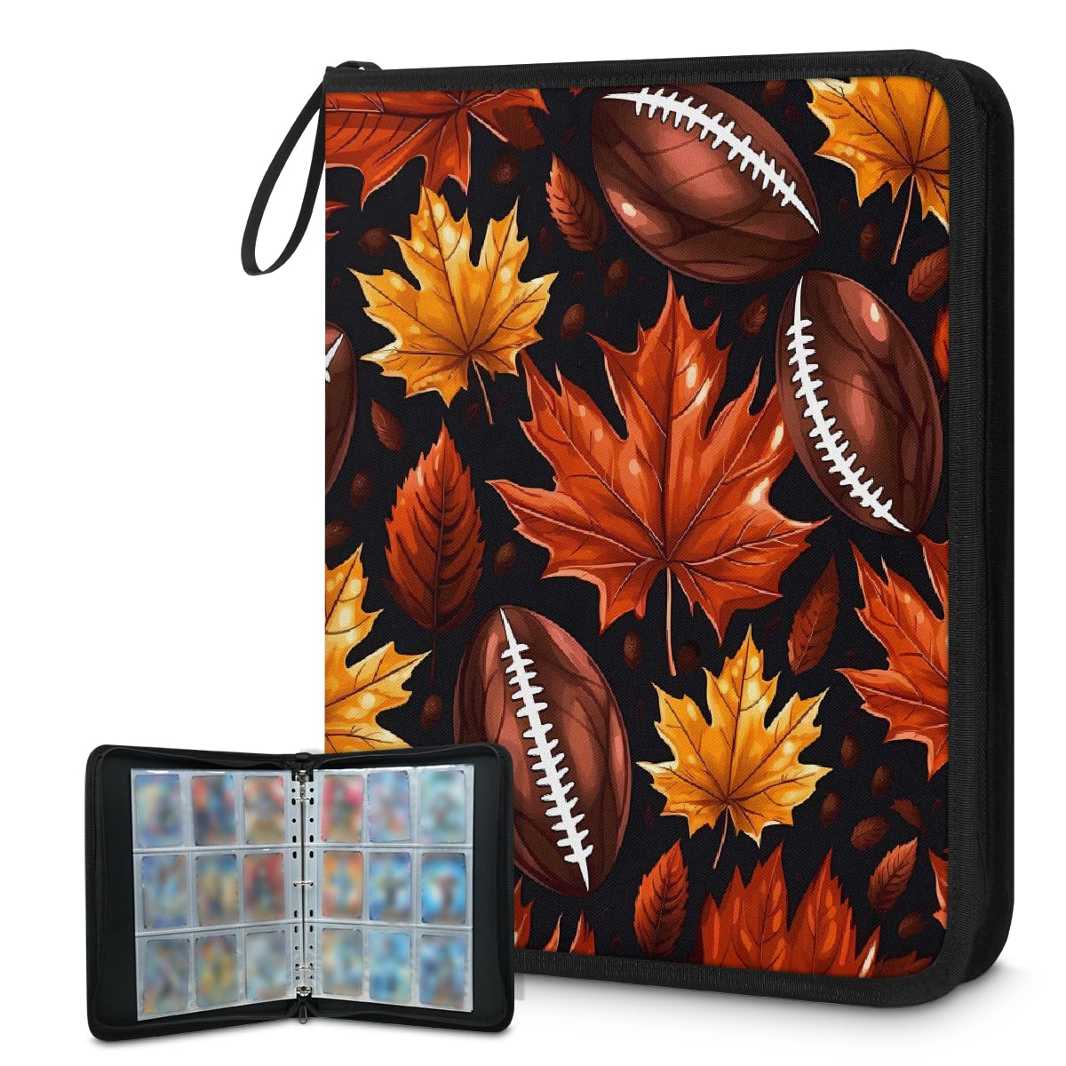 Carpeta de 9 bolsillos, carpeta con cremallera para 900 tarjetas estándar, colección de tarjetas de fútbol americano de hoja de arce para juegos coleccionables, deportes