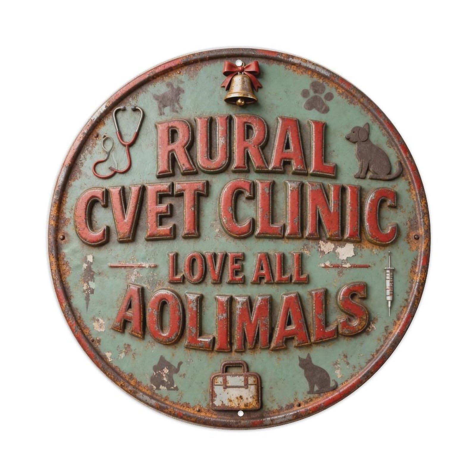RURAL VET CLINIC LOVE ALL ANIMALS Metal Tin Sign Plaque