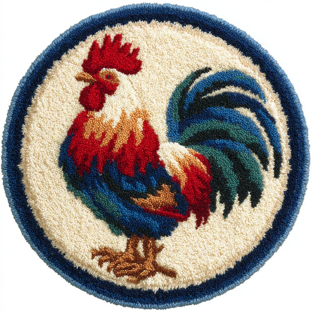Rqwybcaxn DIY Rug Latch Hook Kits for Adults Animal Needlework Kit Colorful Rooster 50x50cm Round Washable Area Rug Living Room Wall Hanging