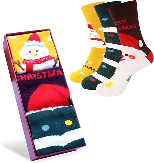 Niofind Christmas Socks for Women Men - Funny Gift Idea Socks Fantastic Novelty Funky Socks Set Unisex 3 Pairs, Fun Christmas Gift Socks with Exquisite Box, Bag, Greeting Cards for Girlfriend