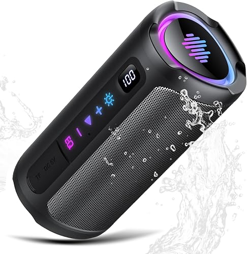 aowoka Bluetooth Lautsprecher mit Licht, 20W tragbare Musikbox, verbesserter Bas