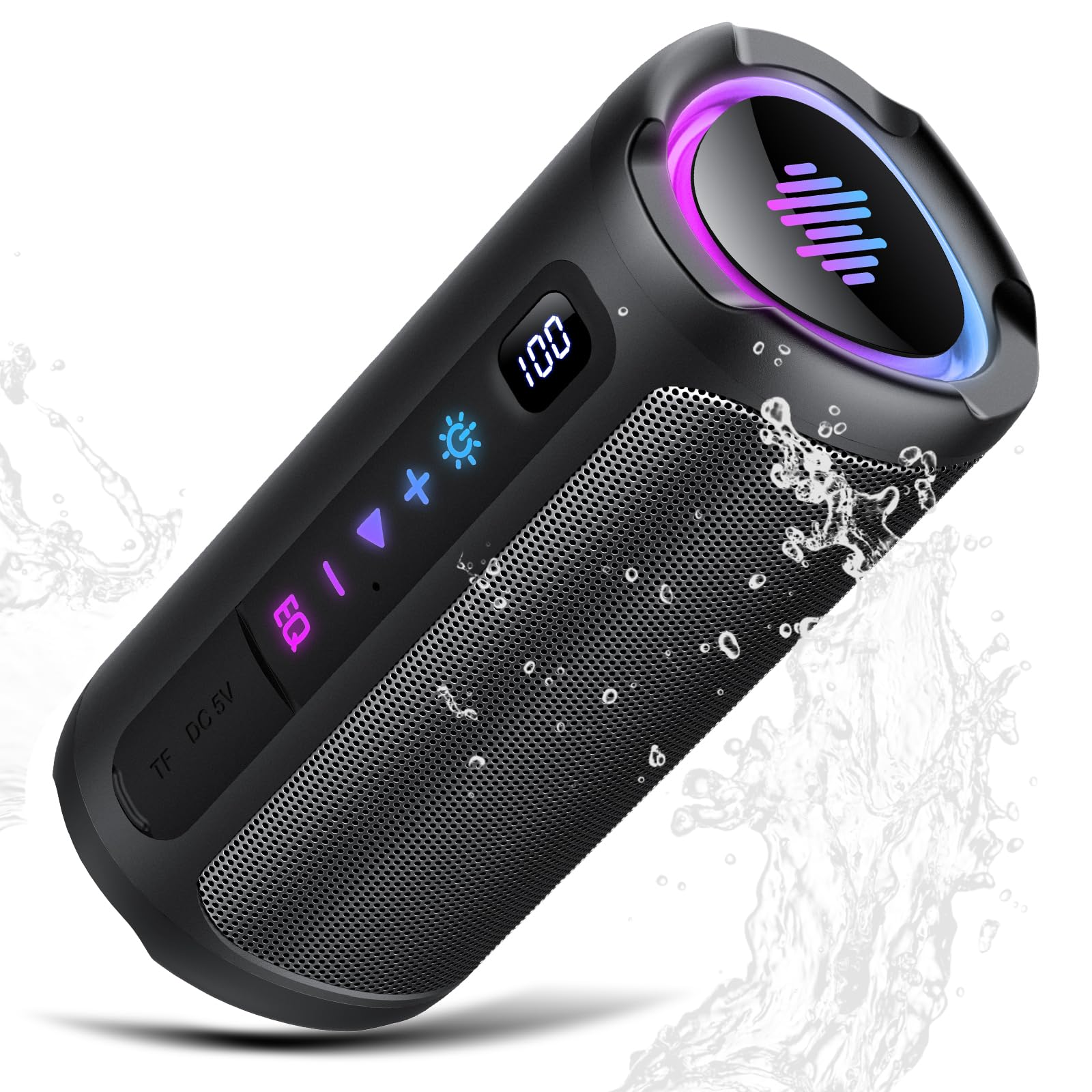Cassa Bluetooth 5.4 Potente 20W, Doppio Driver Basso, 20H Autonomia, Casse Bluetooth Portatile con 2 EQ Modalità+Display Digitale, 7 RGB, TF, Accoppiamento TWS, Altoparlante Bluetooth da Esterno Feste