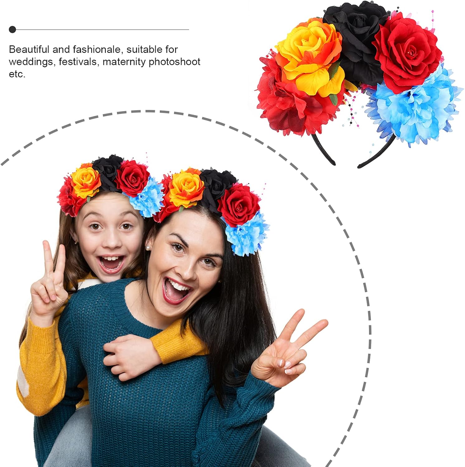 Day of The Dead Headband Rose Flower Headband Floral Crown Mexican Headpiece Halloween Party Costume Headwear - Image 4