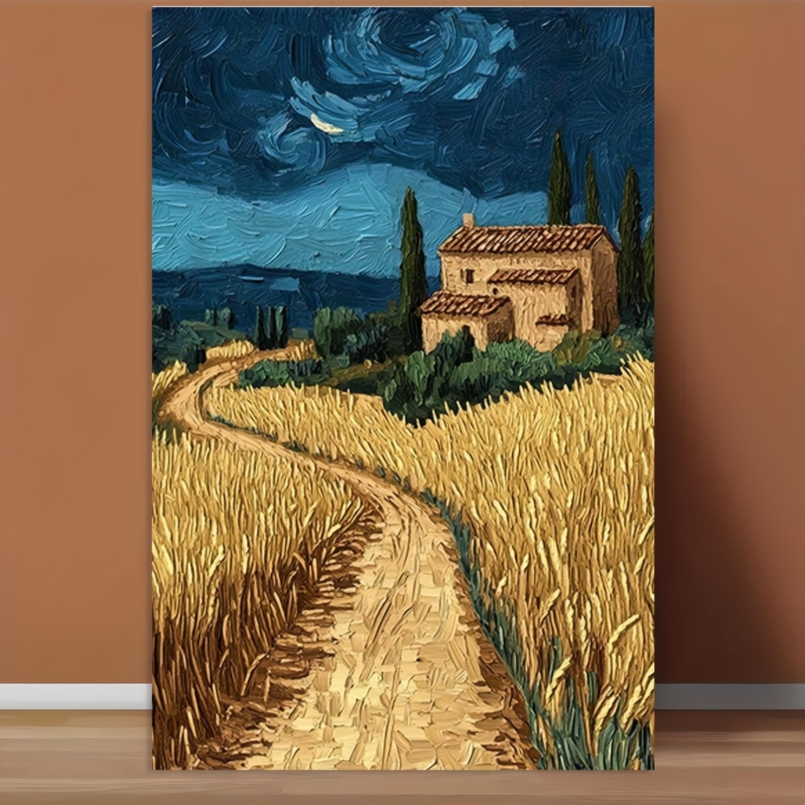 awitufhgp Van Gogh Inspired Canvas Wall Art - Road to Faraway Poster, Starry Night And Wheat Field Design, for Bedroom, Living Room(70x90cm/28x35in(WxH)/No frame)