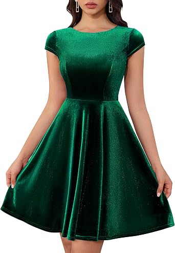Dressystar Womens Velvet Cocktail Party Formal Dress Cap Sleeve A Line Fall Winter Vintage Rockabilly Dresses Prom Gown