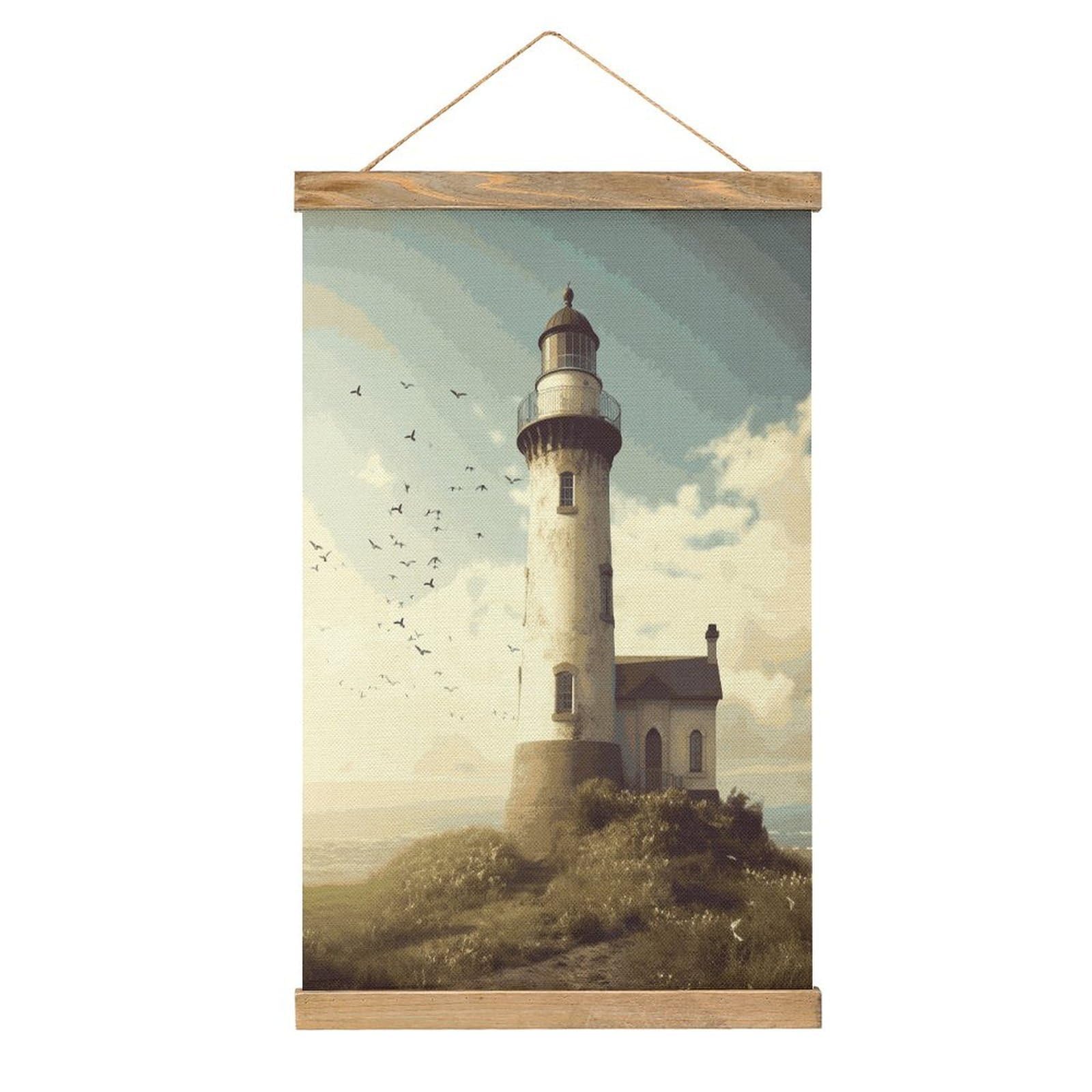 VstaDank Old Lighthouse Poster with Wooden Frame Hanger Art Painting Wall Decor Poster Wall Hanging Wooden Frame 13x20 Wood Poster Hanger for Photo Picture Art Canvas Print Artwork