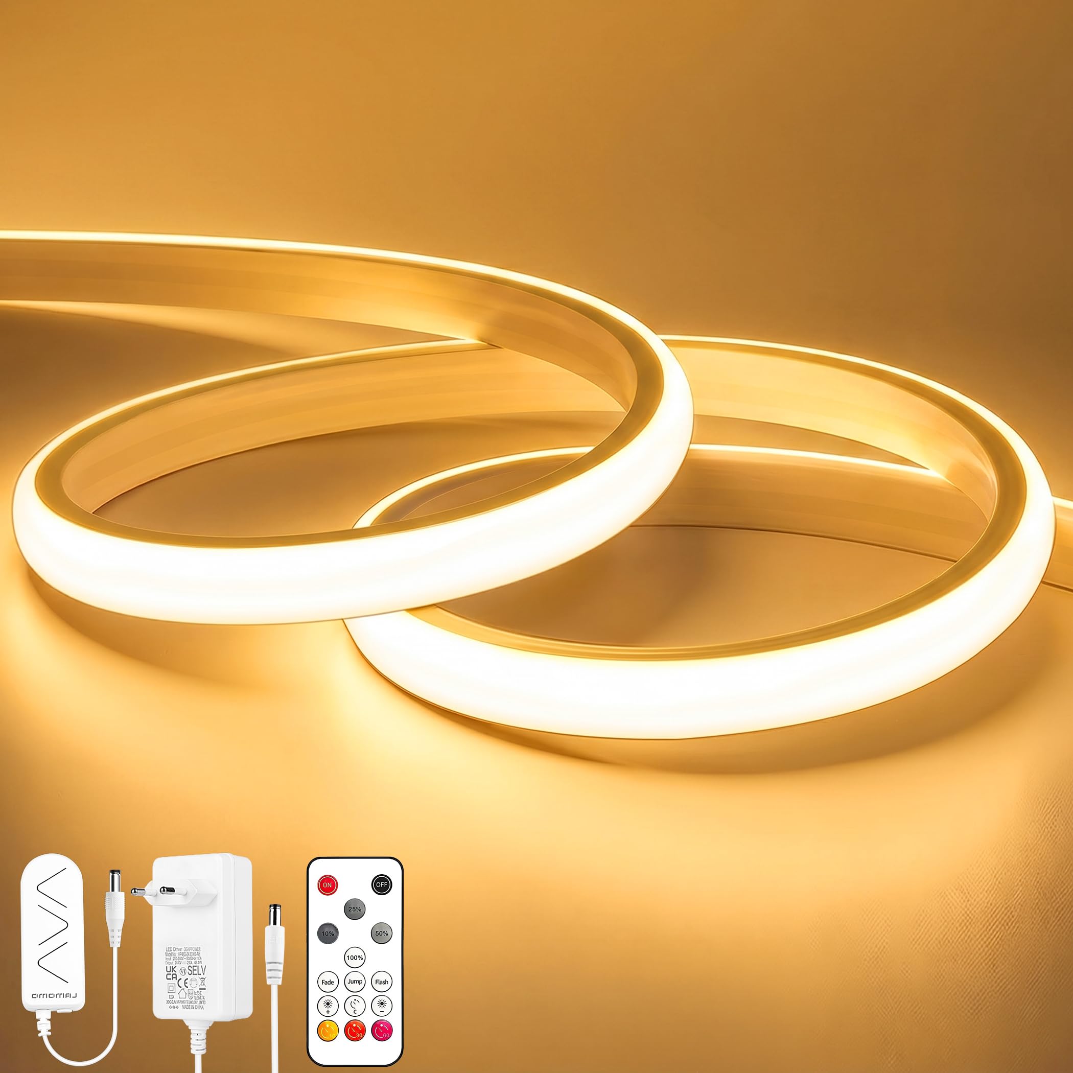 COB LED Streifen, Warmweiss Dimmbar Leiste mit Fernbedienung, 10m