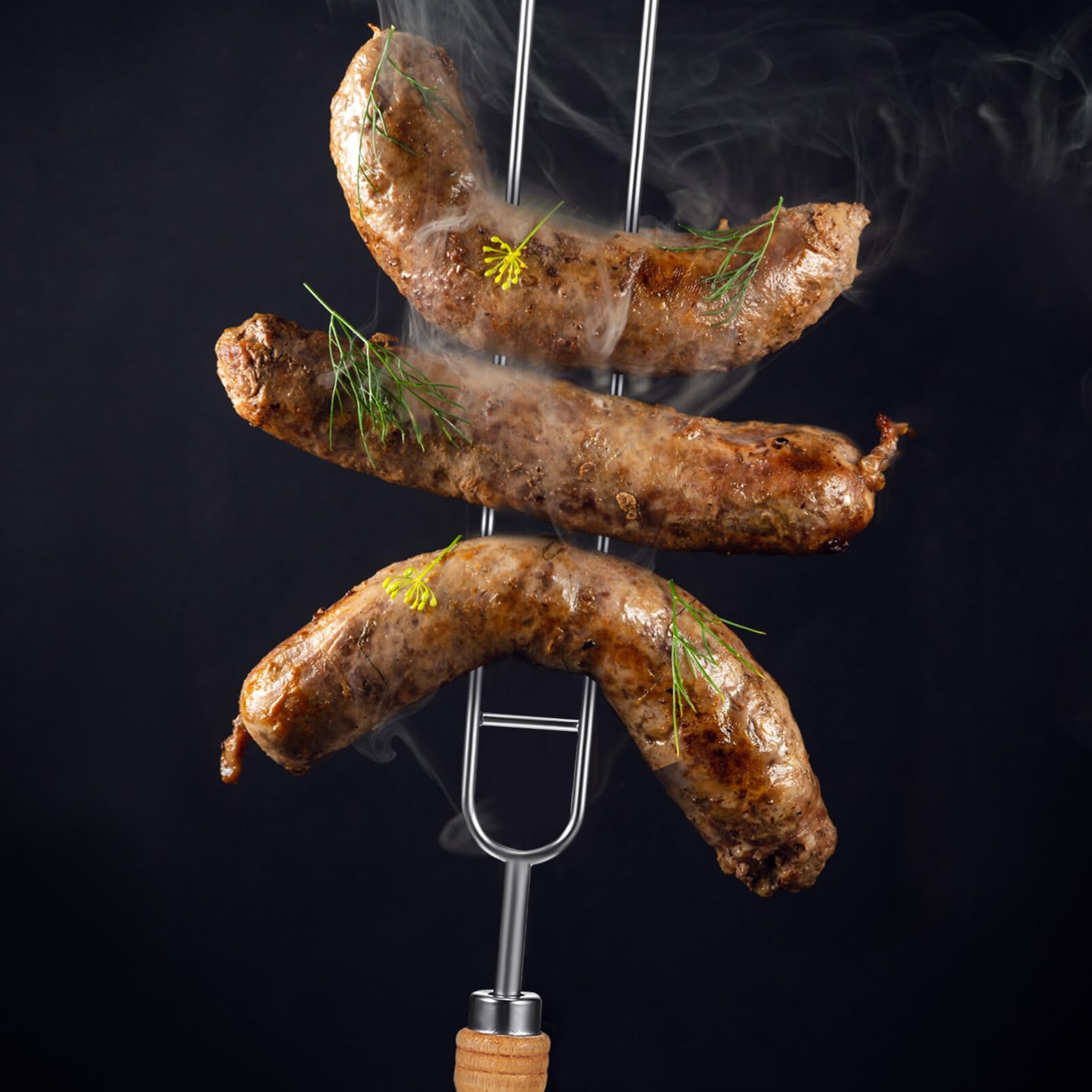 Kichvoe 8 Piezas Tenedor De Barbacoa De Acero Inoxidable Tenedor Doble Tenedor Individual Suministros De Barbacoa Parrilla De Barbacoa Brocheta Plana De Sola Cabeza Mango De Madera