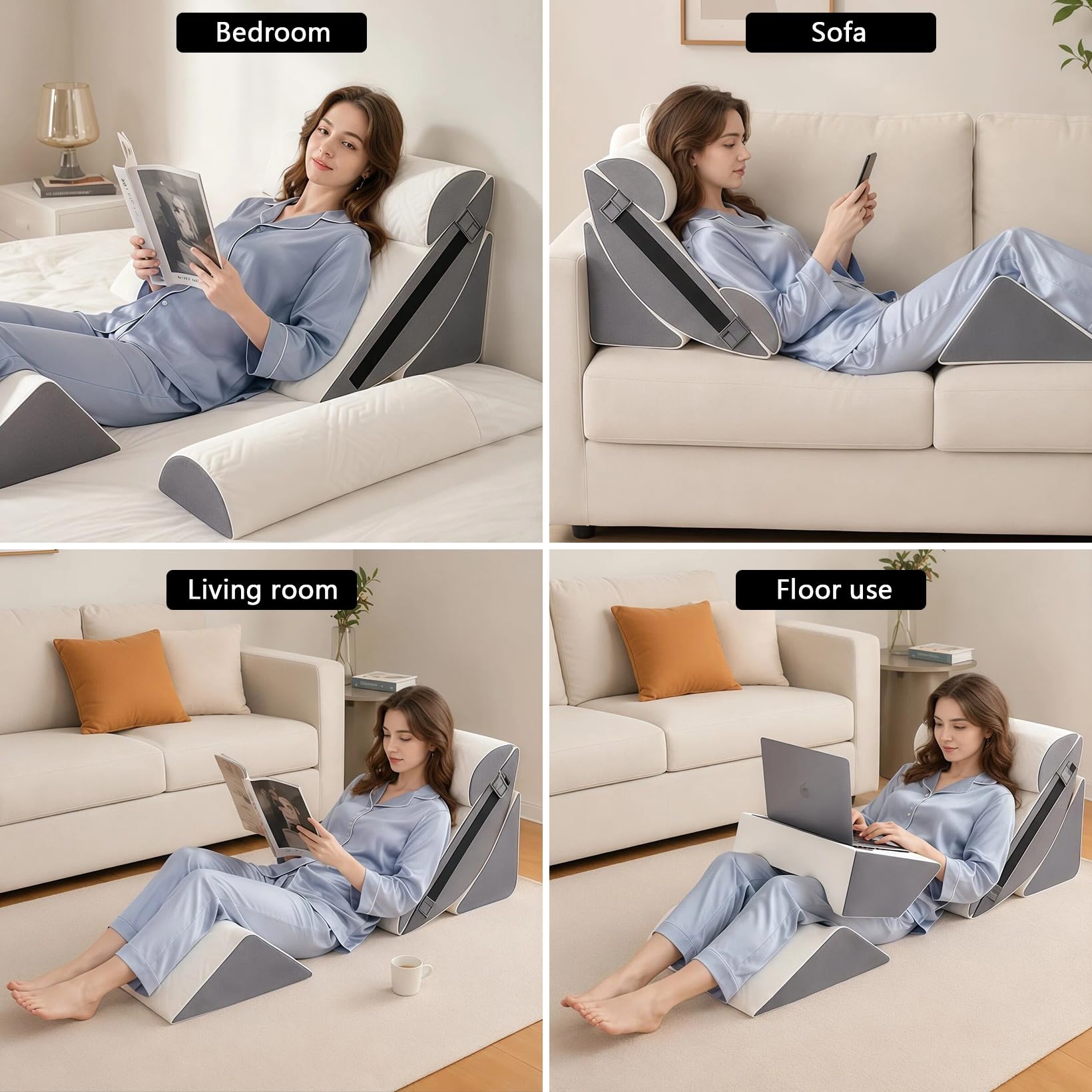 Juego de 6 almohadas ortopédicas en cuña para cirugía postal, almohada de apoyo para dormir, cojín triangular, almohada de espuma viscoelástica para ardor de estómago, alivio del dolor, elevación de