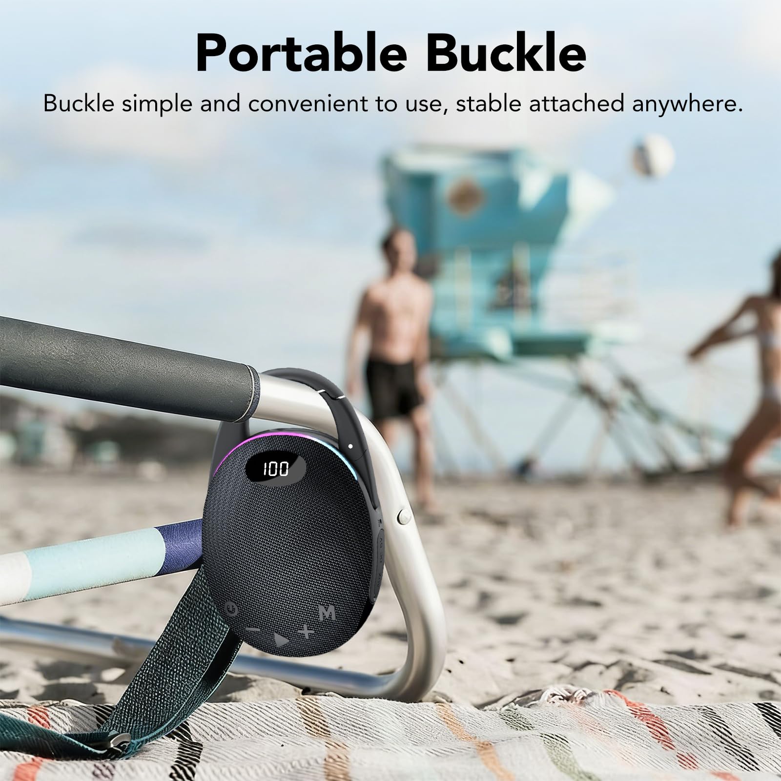 Portable Mini Bluetooth Speaker with HD Sound, LED Power Display, Big Pro Sound with Punchy Bass,Integrated Carabiner, 25H Playtime, Colorful RGB Lights, TWS pairing,Outdoor/Party/Travel, Gift Ideas — view 7