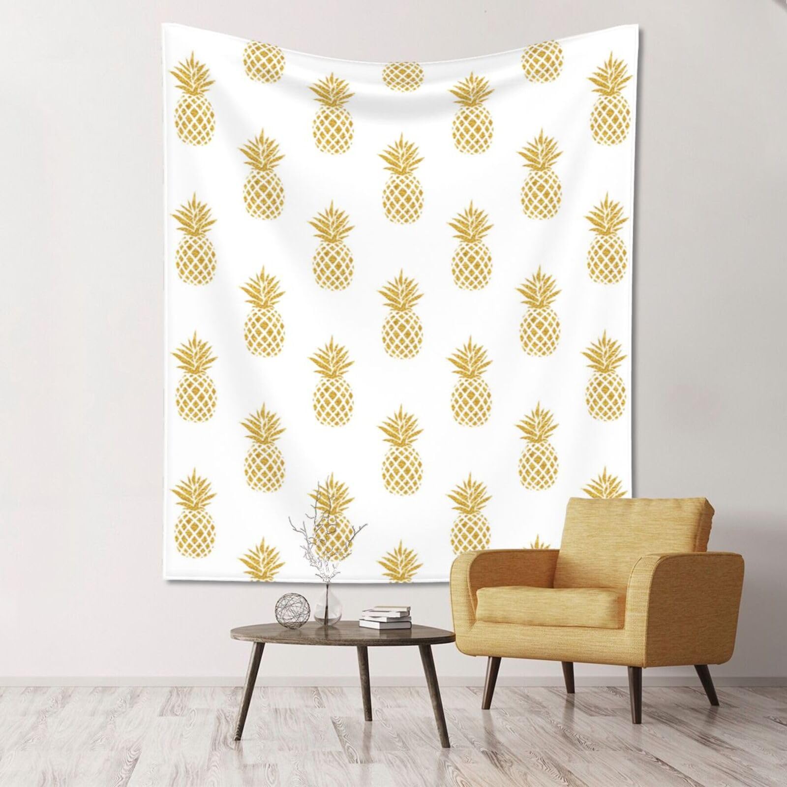 WKSGDSG Large Wall Hanging, Machine Washable Tapestry For Dorm Room, Gold Pineapple, Lightweight Polyester Wall Art For Bedroom Living Room, 152x130cm