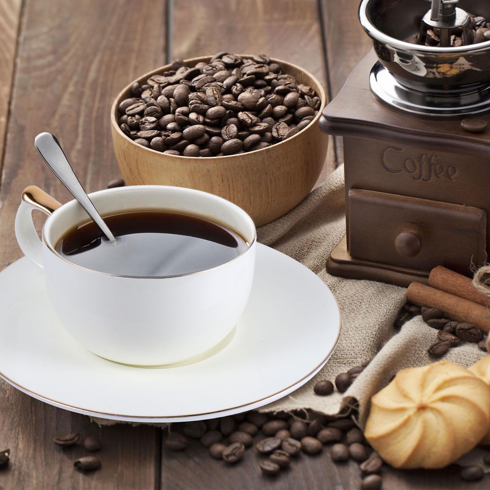 LALAFINA Set di Tazze da Caffè con Piattino in Porcellana Fine 101-200ml, Tazze da Tè in Ceramica con Sottobicchiere Dorato, Adatto per Casa, Ufficio e Ristoranti