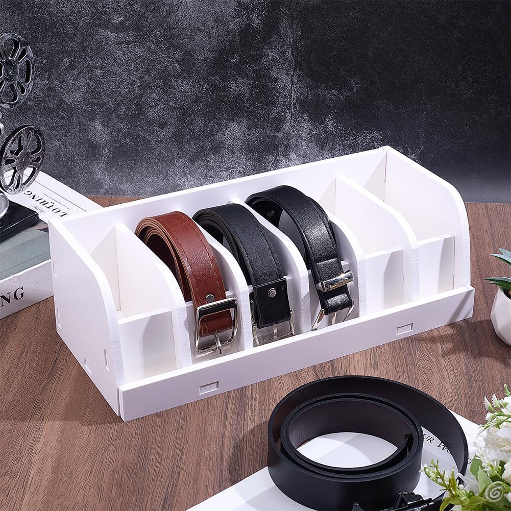 PH PandaHall 2 Stück Gürtel Organizer Halter 6 Fächer Gürtel Aufbewahrung Weiß Krawatten Ausstellungsständer Rechteckig Lagerung Halter für Kleiderschrank Schublade Zuhause Schlafzimmer, 35x15x11.5cm