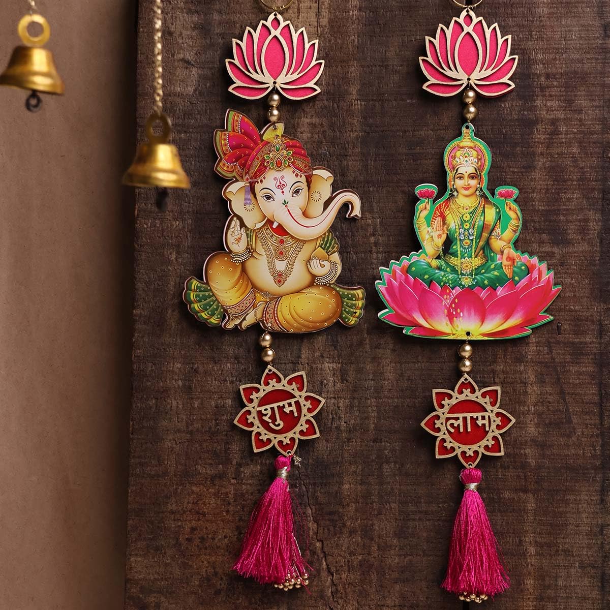 9Dzine Shubh Labh Lakshmi Ganesh Lotus Hangings for Decoration Diwali Decor Ganpati Decoration Items for Home Door Hanging Wall Hangings for Home Decoration Main Door Entrance 1 Pair