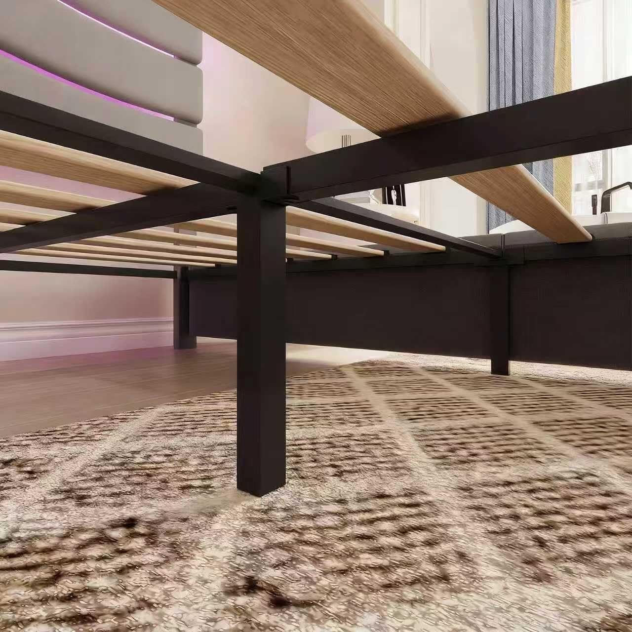 Queen Bed Frame with Fabric Upholstered Headboard and Wooden Slats Support, Queen Size Platform Bed Frame Built in Charging Station & LED, No Box Spring Needed, Easy Assembly, Grey