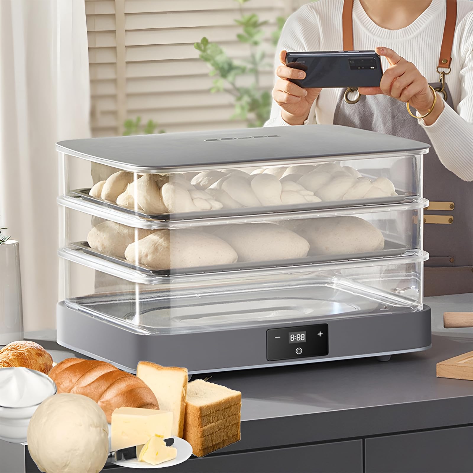 Macchina per lievitare l'impasto elettrica da 40 litri, scatola per lievitare il pane domestico, asciugatrice multifunzionale completamente automatica, temperatura regolabile 20~45 ℃