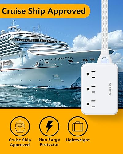 Miniatura 5 de Innovadora tira de alimentación, diseño extraíble de cable (4 pies), Huntkey 3 salidas sin sobretensión para crucero, regleta de alimentación de