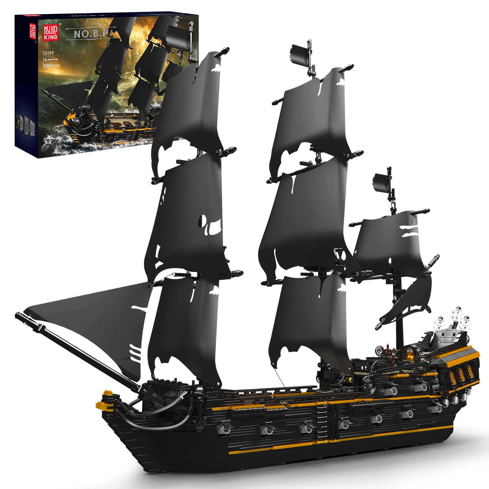 Mould King 13199 Black Pearl Piratenschiff Bausteine, 3180 Teiles MOC Segelschiff Spielzeug Modell, Technologie Klemmbausteine Bausätze Spielzeug Geschenke