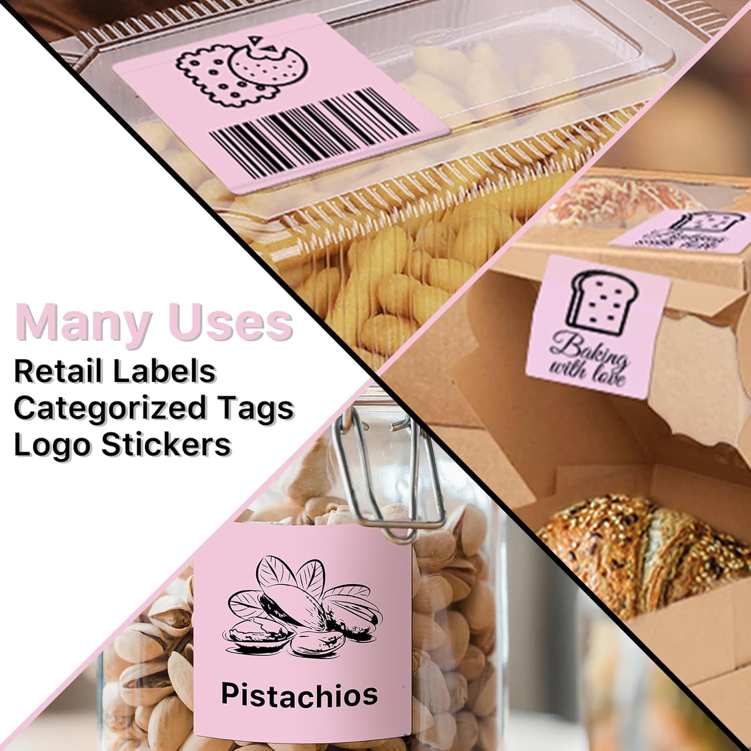 Square Thermal Label Stickers, 2"x2" (50.8mm x 50.8mm) Compatible with Multiple Thermal Printers Self-Adhesive Square Direct Strong Adhesive Thermal Labels, Pink, 500 Sheets/Roll - Image 6