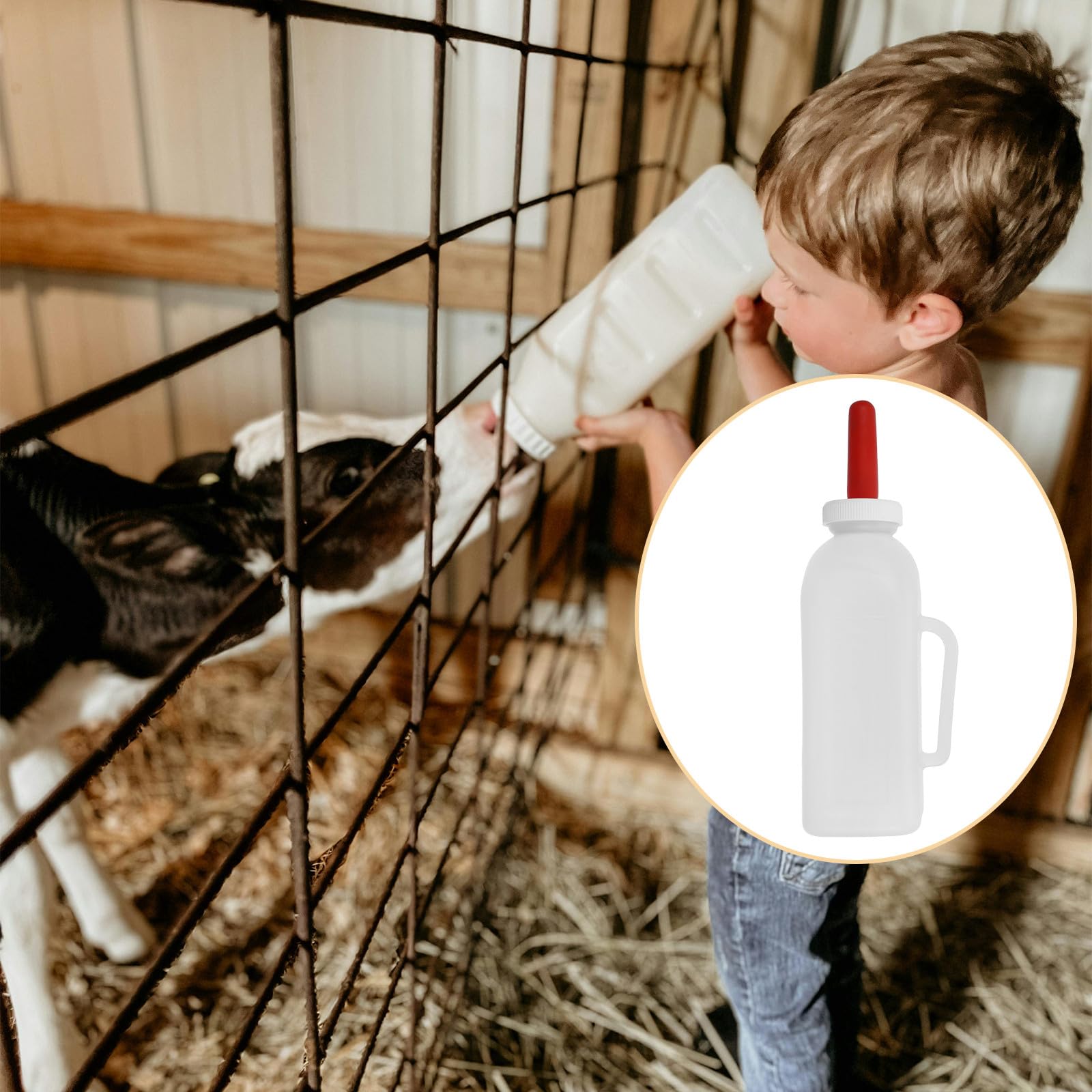 Ciieeo Biberons pour Veaux et Agneaux 2l à Long Col, Alimentation D’élevage en Ferme, Bouteille Légère et Portable en Plastique Solide, Tétine Adaptée pour Nutrition Précise et Survie