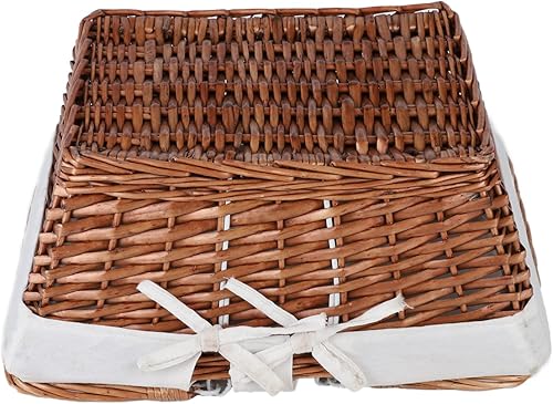 Miniatura 8 de Cesta de picnic de mimbre con asa, cuerpo tejido resistente con forro lavable, cesta tejida a mano para almacenamiento de cestas de mimbre para