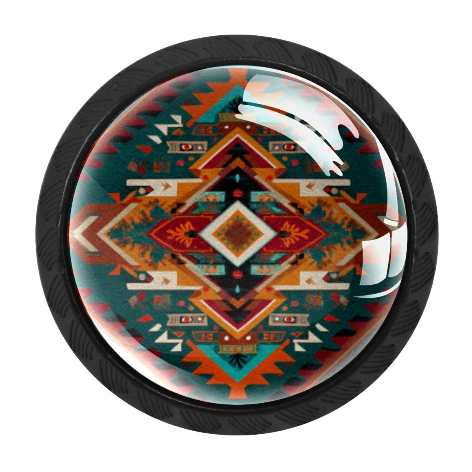 CHENZZZZ 4 Pack Black Retro Boho Aztec Pattern (3) Cabinet Pulls with Screws, Kitchen Cabinet Knobs Hardware