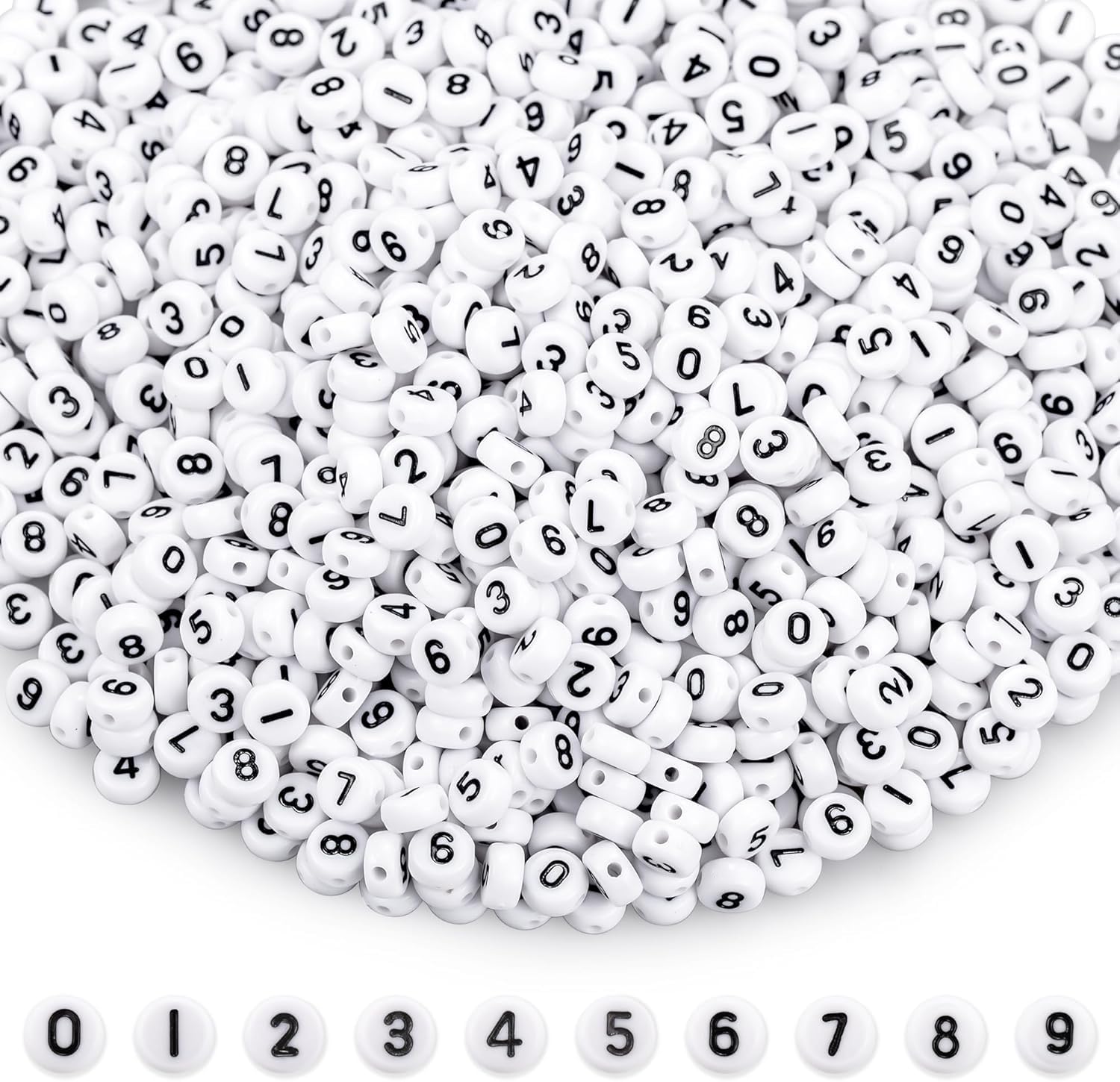 Naler 600 Stück Zahlenperlen zum Auffädeln Mix 0-9 rund 7mm Perlen Buchstabenperlen für Schmuckherstellung