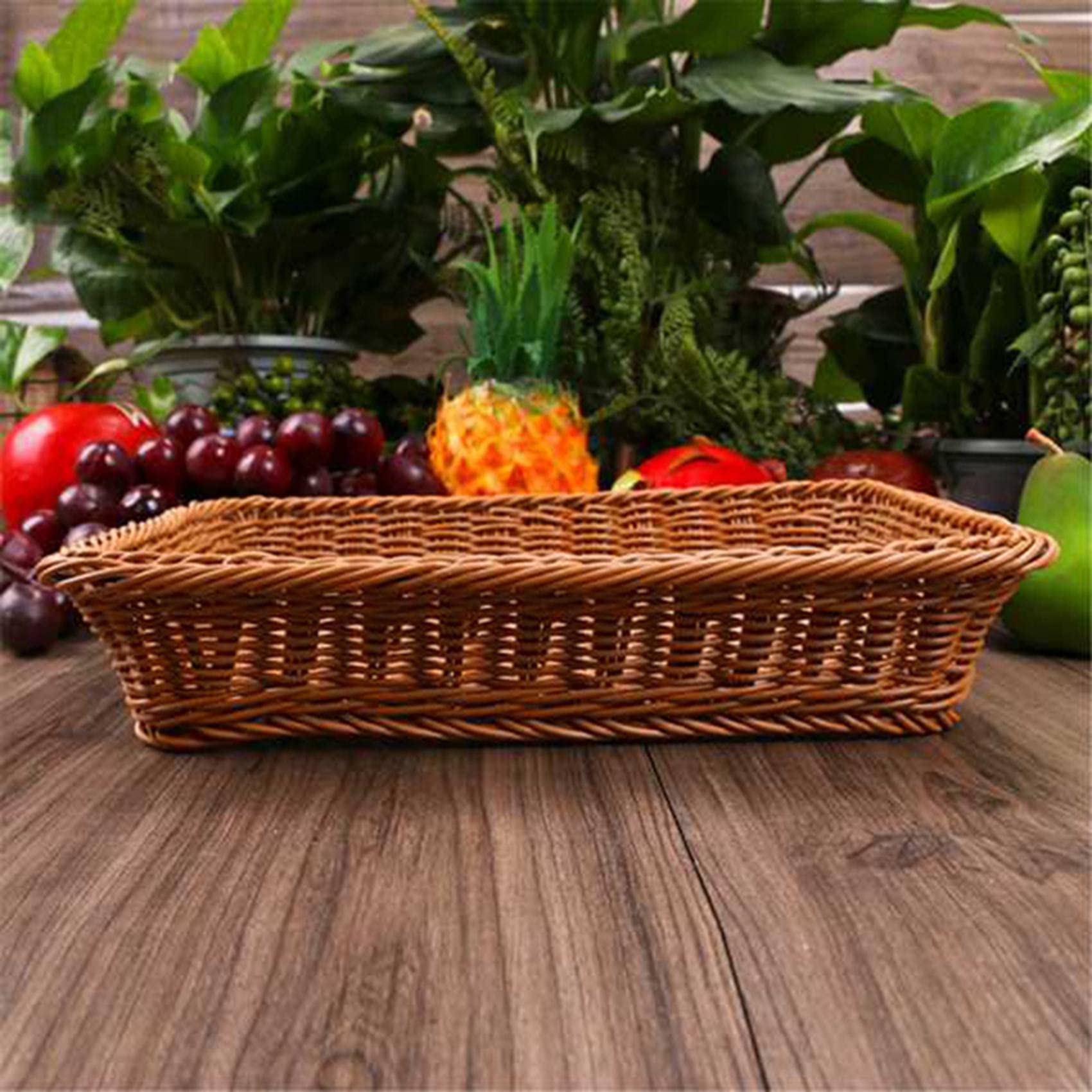 6 Pezzi Serie Cesto Rettangolare per Tavolo O Espositore per Pane, Frutta e Verdura Cestini in Vimini