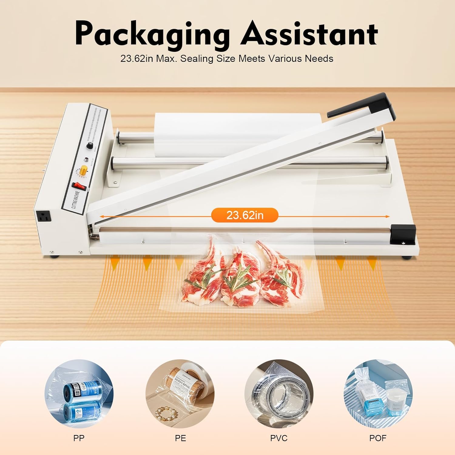 24'' Shrink Wrap Machine, 530W Heat Sealer Machine with 1500W Heat Gun, Shrink Film Shrink Wrap Sealer 572-968℉ Adjustable Temperature for PP, PE, PVC, and POF