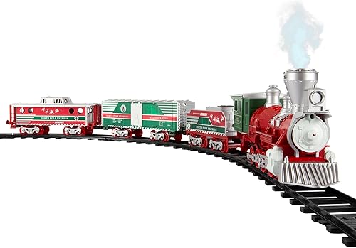 Lionel Juego de trenes North Pole Express Holiday Train de 29 piezas con efecto de humo de vapor de agua, faro de trabajo, sonidos de bocina y
