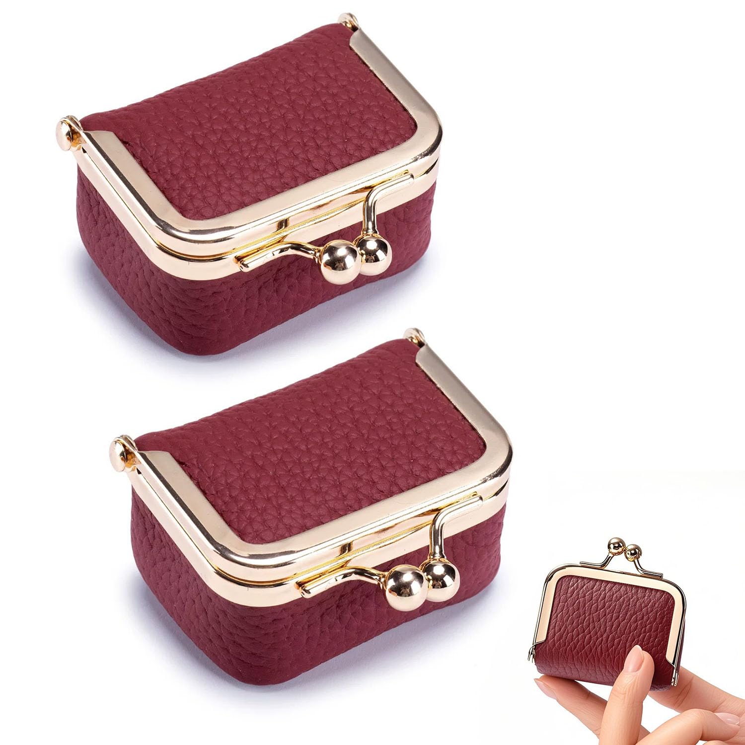 DOMELIFE Genuine travel jewelry case - Vintage Kiss Lock Jewelry Box for Women, Portable Mini Coin Purse Gift with Antique Brass Clasp for Rings and Earrings Necklac (2, RED)