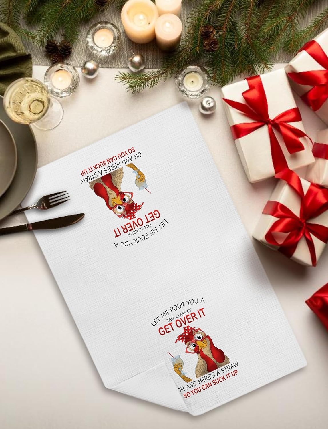 Funny Chicken Kitchen Towels, Chicken Gifts for Women Chicken Lovers, Chicken Mom Lady Gifts, Chicken Dish Towels, Let Me Pour You a Tall Glass of Get Over It Decorative Hand Towels, 16x24 Inch - Image 7