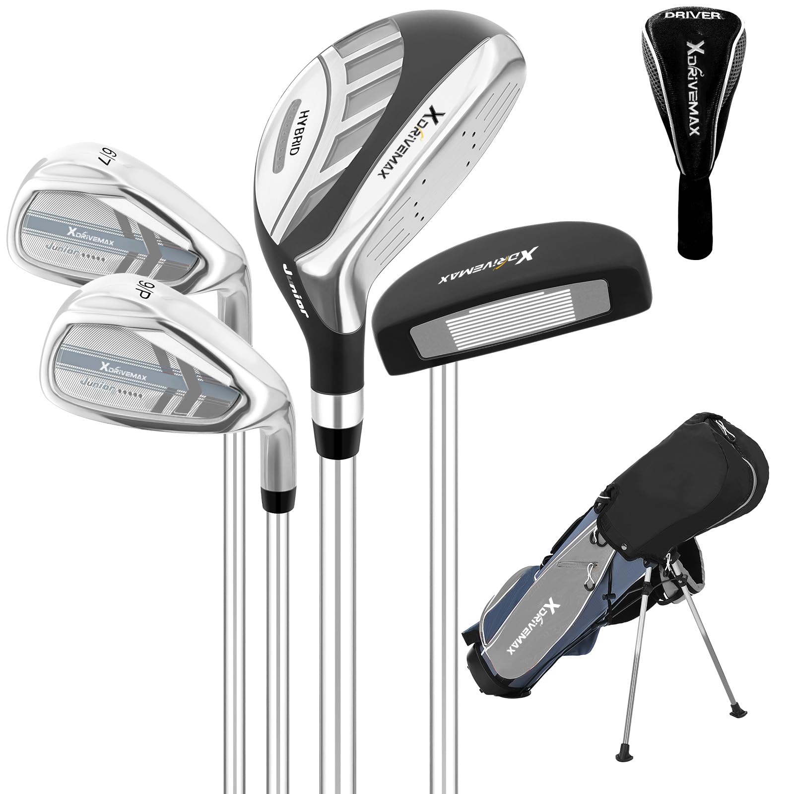 XDriveMax Junior Golf Club Set for Kids Ages 4-12, 5-6 Piece Right Hand Set with Stand Bag