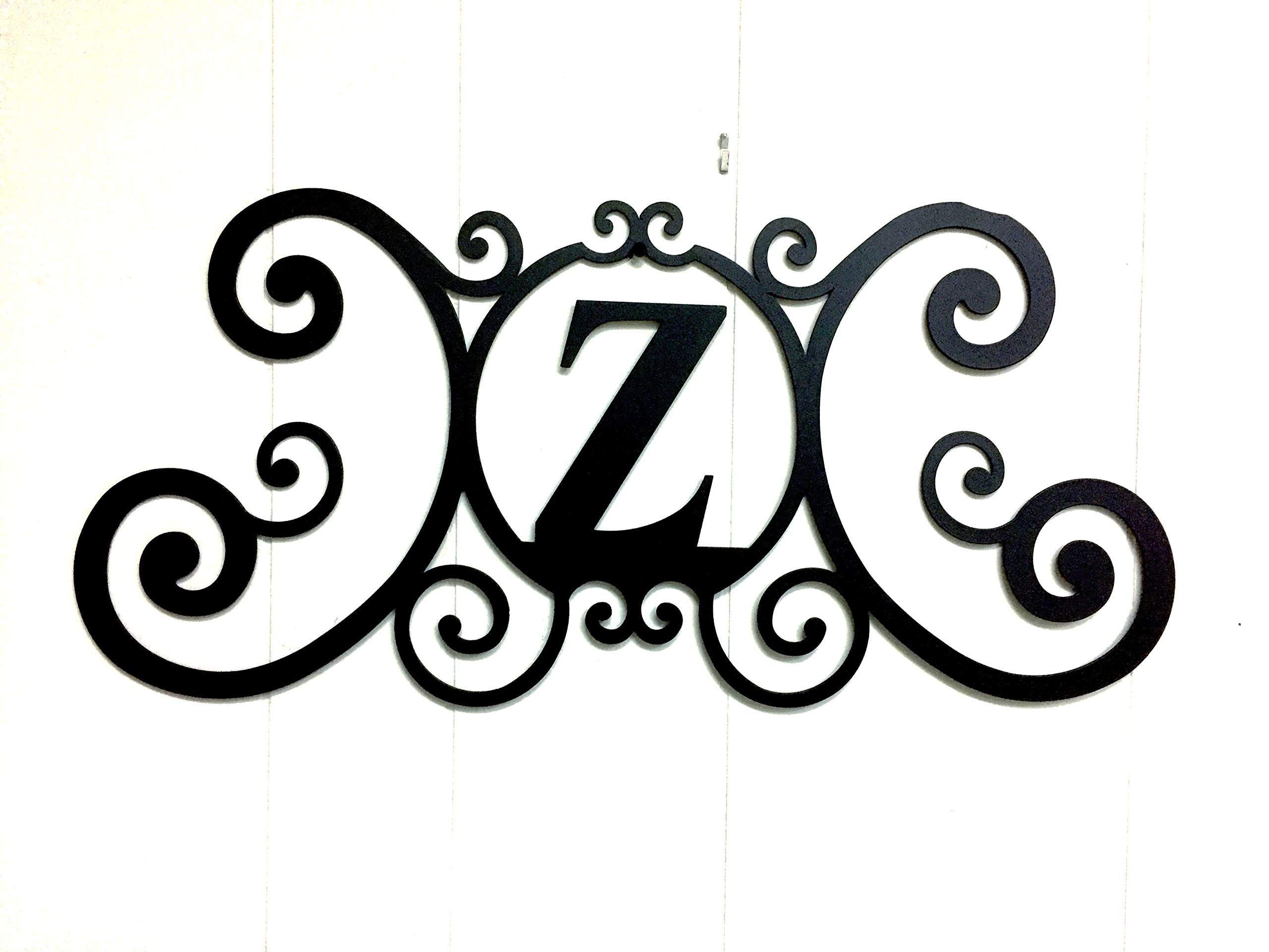 Bookishbunny Monogram Initial Letter A-Z Wrought Iron Metal Scrolled Door Wall Decoration Plaque Art, 24 x 11 inch 2mm Thick (Z)