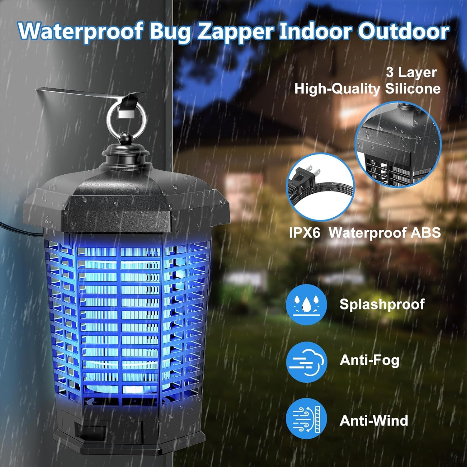 Wiederaufladbarer Insektenvernichter für drinnen und draußen, Mückenzapper, elektrischer Moskito-Zapper, Insektenvernichter, elektronischer Fliegenvernichter für Hinterhof, Terrasse, Garten