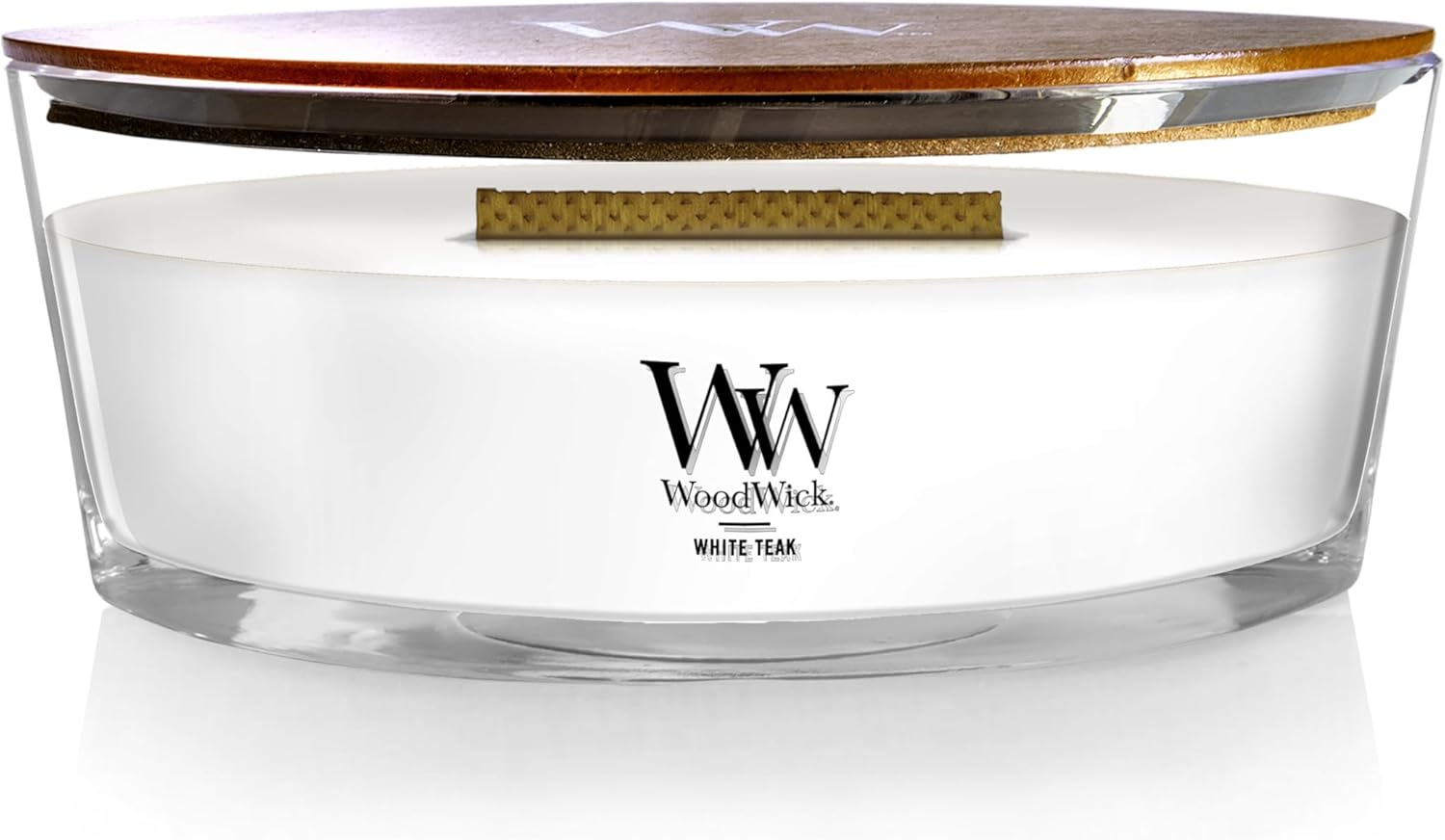 used. yankee candle woodwick ellipse scented candle white teak 16oz | up to 50 hours burn time christmas | holiday white teak ellipse