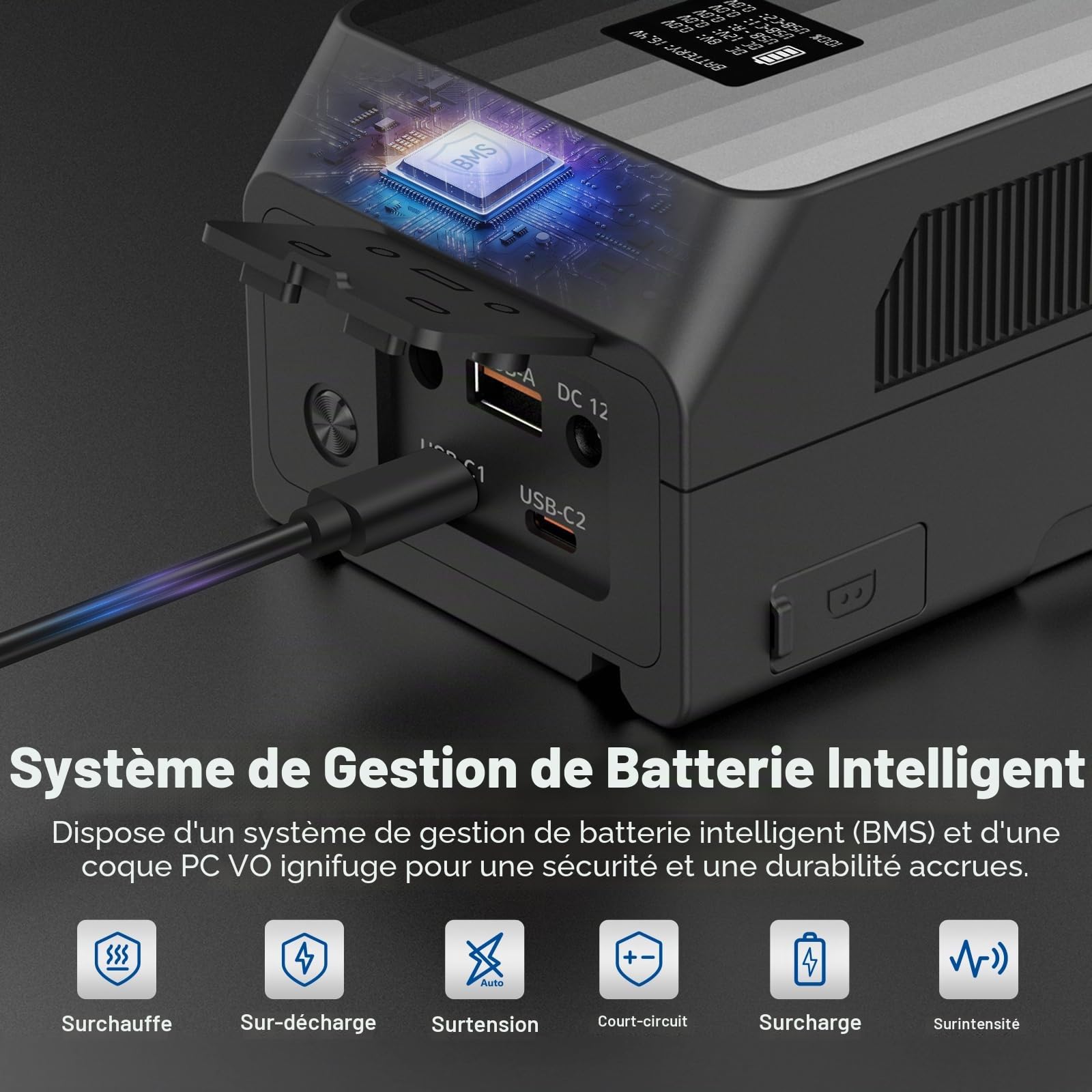 NEEWER Batterie Mini V Mount PS099EP, 6800 mAh, 99 Wh, 14,5 V, avec Charge Rapide PD de 100 W, Double USB C/D Tap/BP/USB A/Dual Ports DC, écran OLED, Compatible avec caméra BMPCC 4K 6K