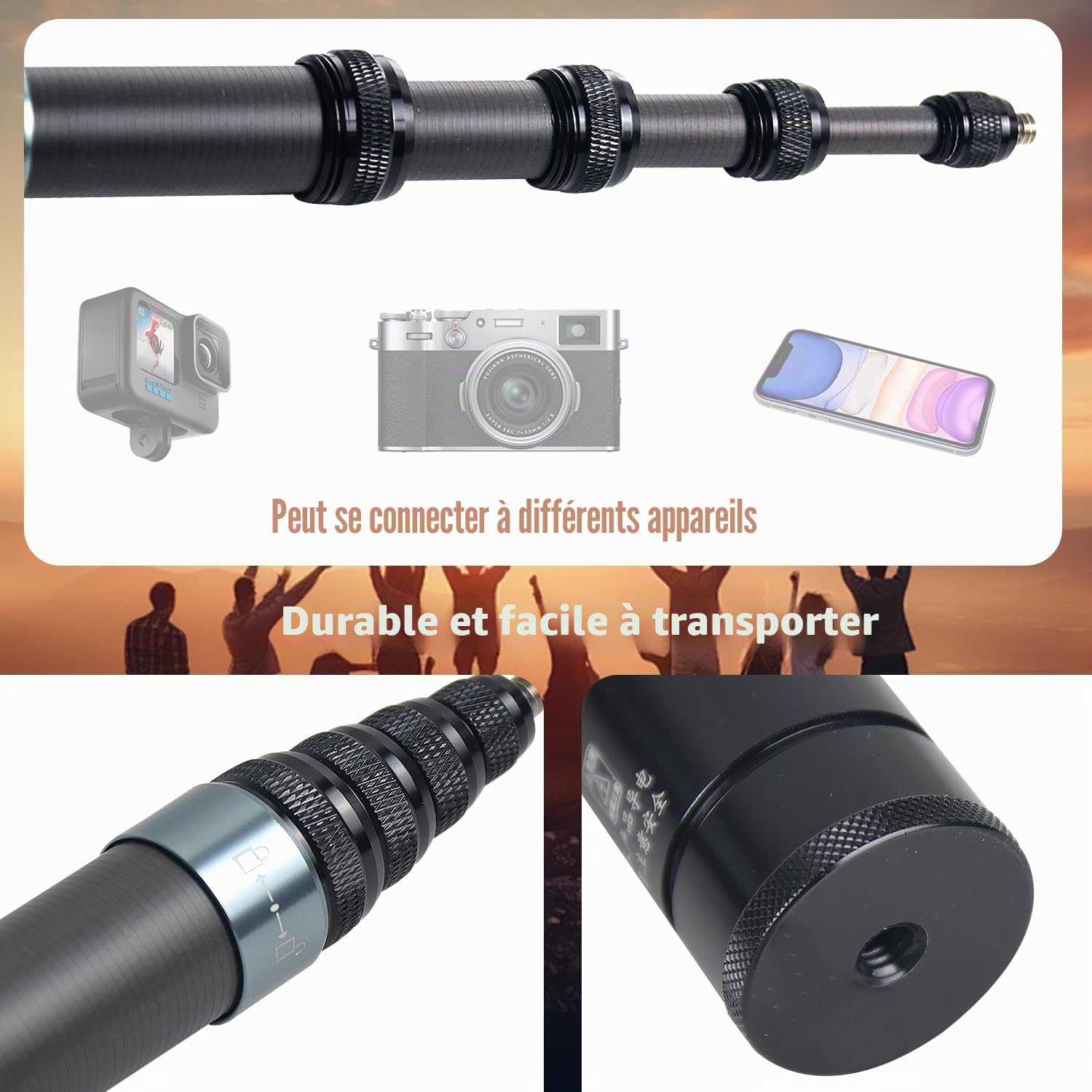 Perche à selfie pour Insta360 X3, 3 m en fibre de carbone invisible ultra longue, Insta360 ONE X/ONE X2/ONE R ONE RS X2 R X (argenté)