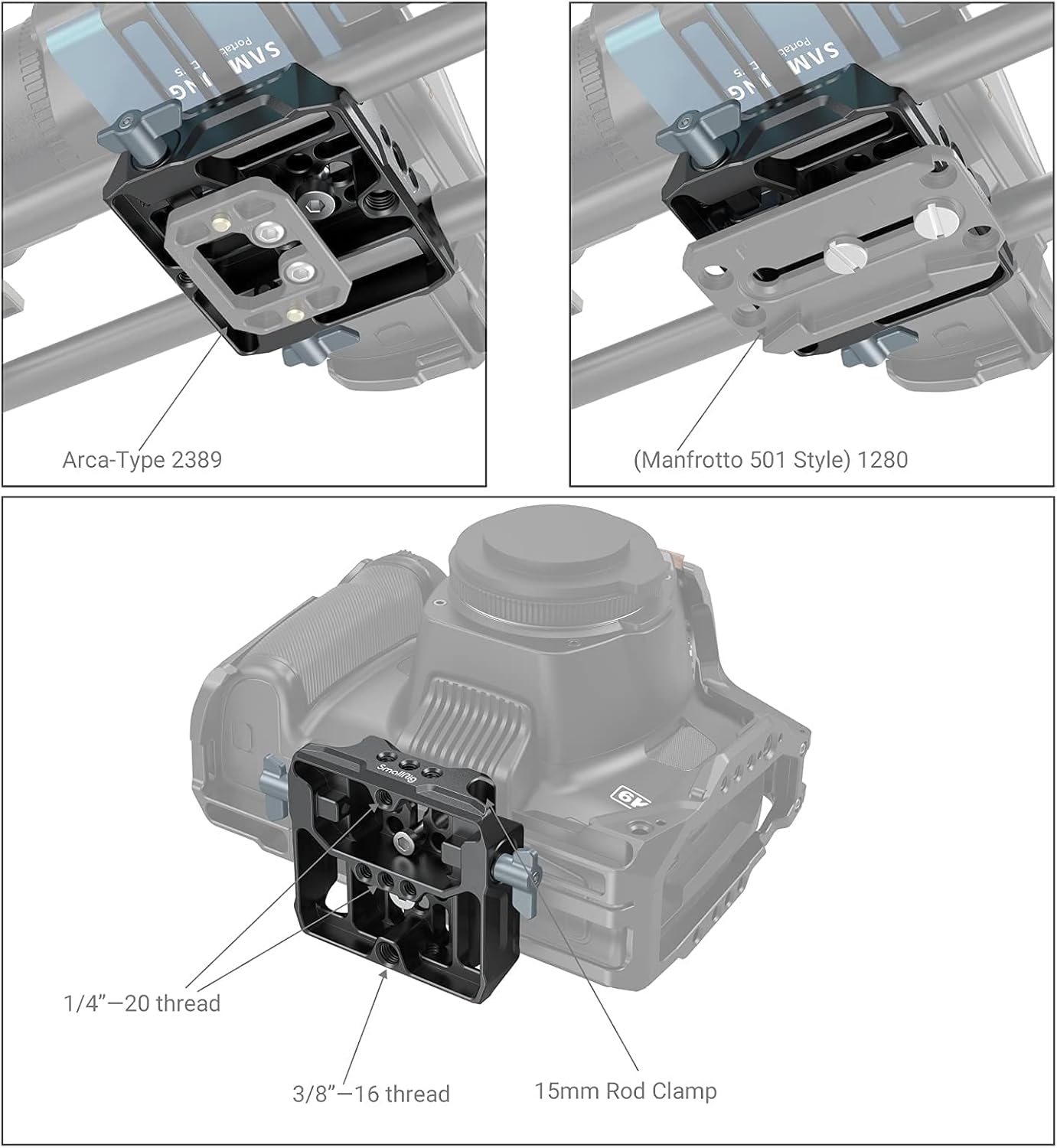 SMALLRIG Universal LWS Baseplate Compatible with DSLR and Mirrorless Camera Cages, Comes with Dual 15mm Rod Clamp - Image 10
