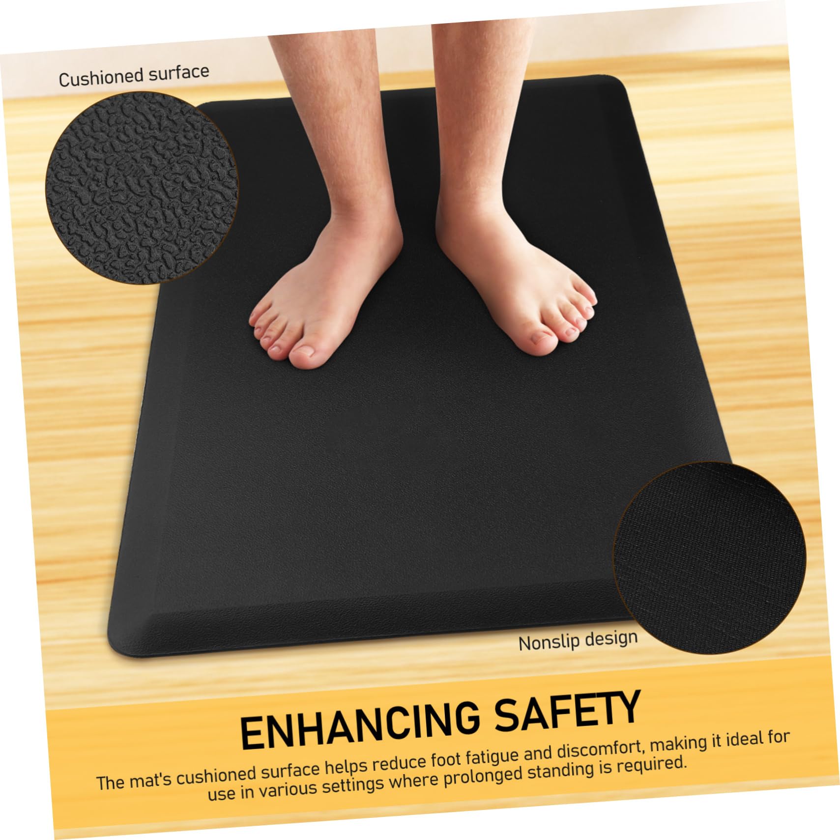 Tappeto Antirfatica Nero 44x71x1, 2 Cm in Pvc e Schiuma