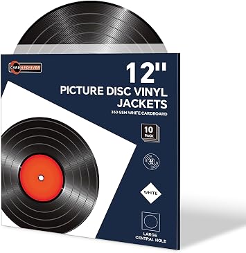 10PCS 12-Inch Picture Disc Vinyl Jackets, 350gsm White Cardboard Jackets with Extra Large Center Hole, Blank LP Album Covers for Outer Sleeves & Full Artwork Display, Durable Protection