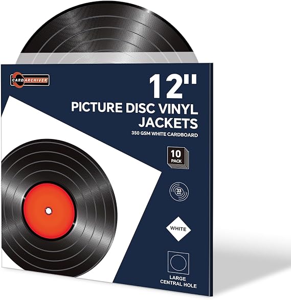10PCS 12-Inch Picture Disc Vinyl Jackets, 350gsm White Cardboard Jackets with Extra Large Center Hole, Blank LP Album Covers for Outer Sleeves & Full Artwork Display, Durable Protection
