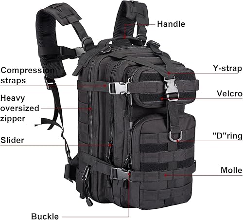 Miniatura 3 de Pequeña mochila táctica militar mochila de asalto del ejército mochila GYM senderismo Bug Out bolsa, Negro -, Compacto