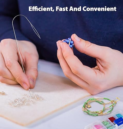 Miniatura 5 de Hobbyworker Agujas giratorias de cuentas, agujas de cuentas para doblar ojos grandes, adecuadas para cuentas de arcilla, cuentas de semillas, agujas